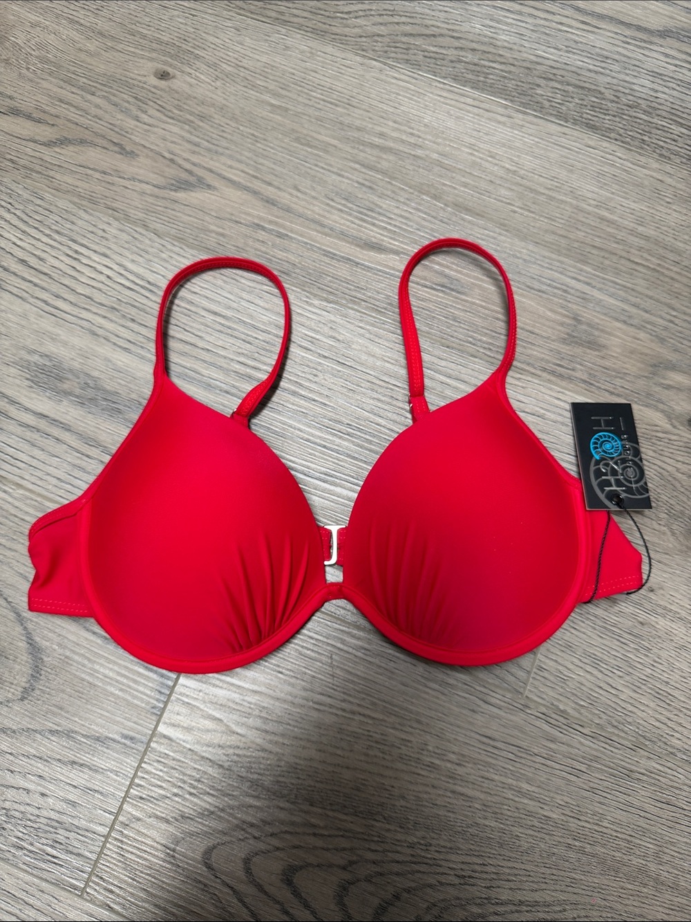 Red Front-Close Padded Bikini Top